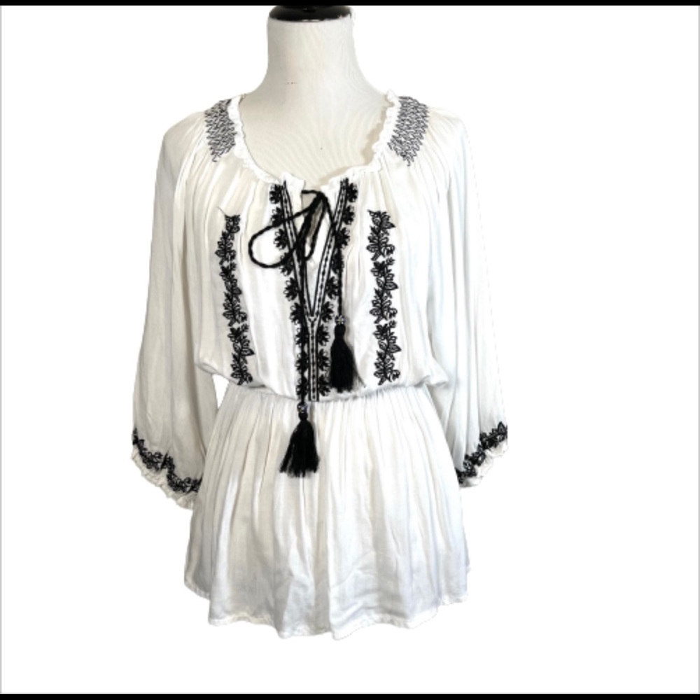 Urban Mango White and Black Embroidered Top
